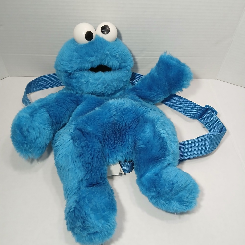 1997 Cookie Monster Sesame Street 17" Plush Cookie Backpack Knapsack Vtg 90s Bag